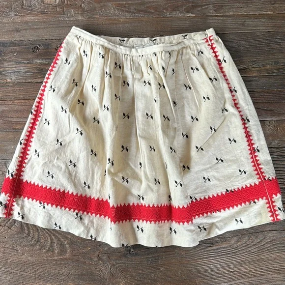 Madewell cream linen embroidered full mini skirt NWOT size 2